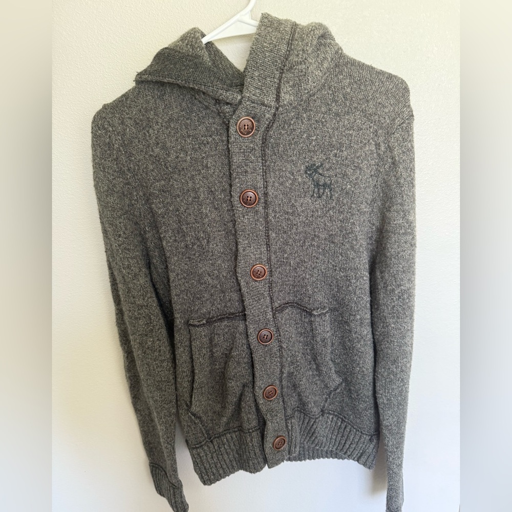 Abercrombie & Fitch Gray Hooded Cardigan Grandpa core Size L